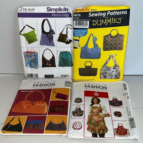 Lot 4 Craft Patterns Purses New Simplicity And Others Pillows Table Cloth Napkin - Picture 1 of 9